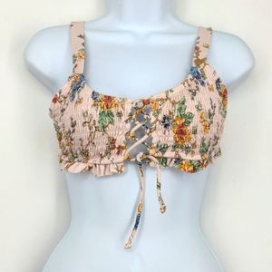 Xhilaration Cottagecore Floral Pastel Bikini Top Swim Ruffle Tie Large Summer